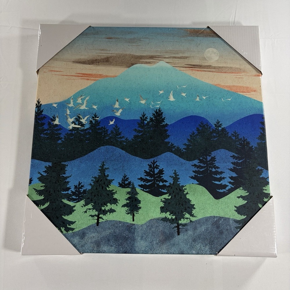 Little Redwood Mountain Landscape Canvas Wall Art 16x16 Pine Trees Birds New